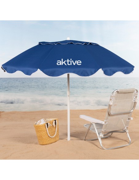 Parasol de plage à 8 baleines, D200 bleu, pliable et compact