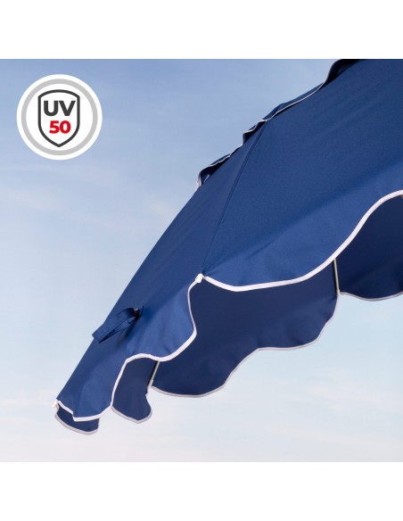 Parasol de plage à 8 baleines, D200 bleu, pliable et compact