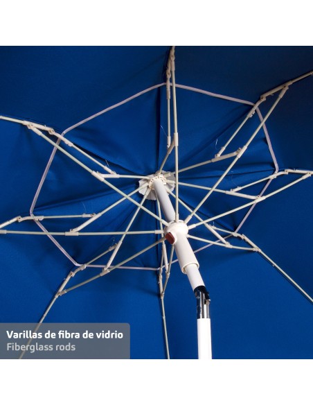 Parasol de plage à 8 baleines, D200 bleu, pliable et compact