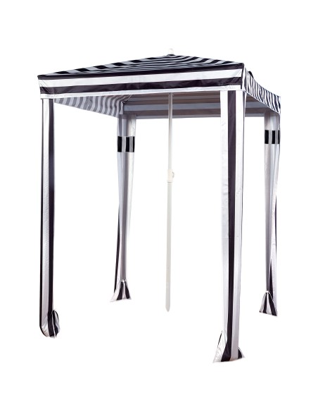 Parasol/tente de plage convertible, 145 cm, rayures noires et blanches