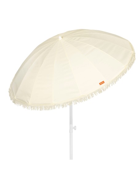 Parasol de plage, 16 baleines, 200 cm, beige avec franges