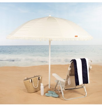Parasol de plage, 16 baleines, 200 cm, beige avec franges 2