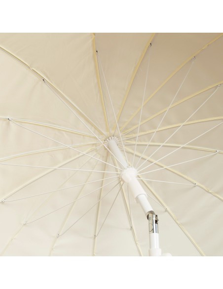 Parasol de plage, 16 baleines, 200 cm, beige avec franges