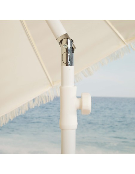 Parasol de plage, 16 baleines, 200 cm, beige avec franges