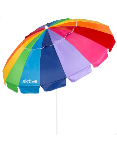 Parasol de plage, 16 baleines, 200 cm, multicolore, inclinable, protection UV50