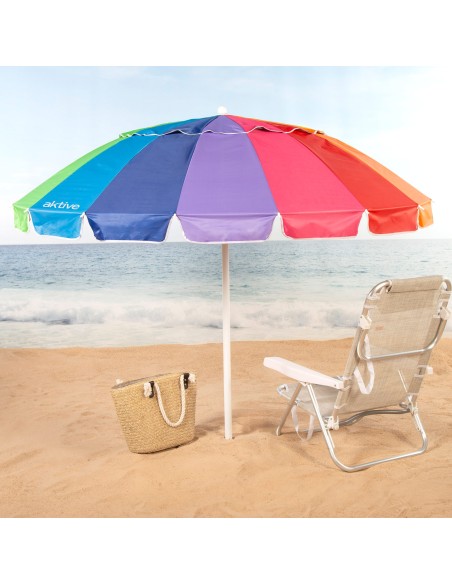Parasol de plage, 16 baleines, 200 cm, multicolore, inclinable, protection UV50