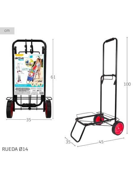Chariot de plage pliable 35x45x100 cm