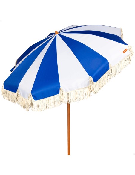 Parasol de plage à 8 baleines, 200 cm, motif marin avec franges