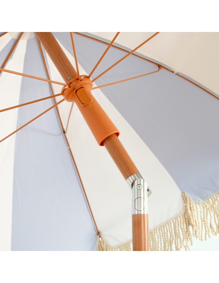 Parasol de plage à 8 baleines, 200 cm, motif marin avec franges