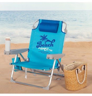 Chaise de plage basse XXL multipositions 55x60x80 cm bleu... 2