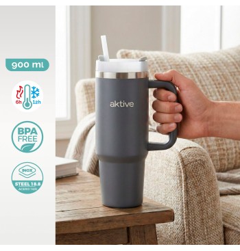 Bouteille thermos grise en acier inoxydable de 900 ml... 2