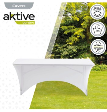 Funda elástica para mesa rectangular de 180 cm blanco 2