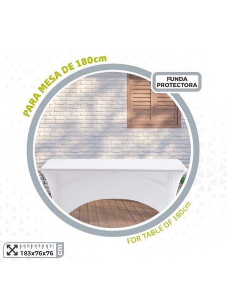 Funda elástica para mesa rectangular de 180 cm blanco