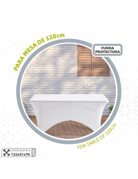 Funda elástica para mesa rectangular de 120 cm blanco