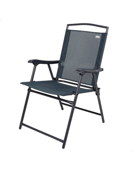Chaise de jardin pliante renforcée tissu anthracite avec accoudoirs