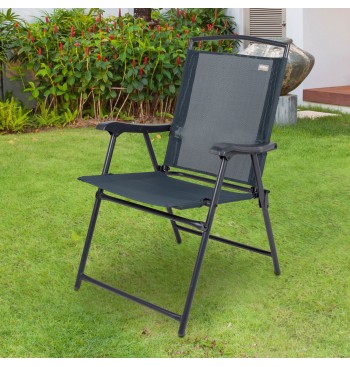 Chaise de jardin pliante renforcée tissu anthracite avec... 2
