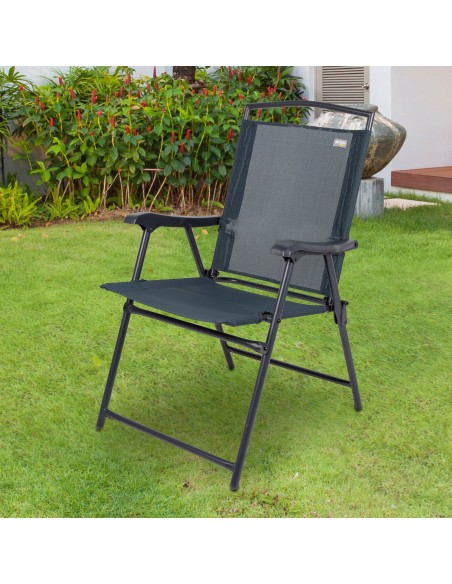 Chaise de jardin pliante renforcée tissu anthracite avec accoudoirs