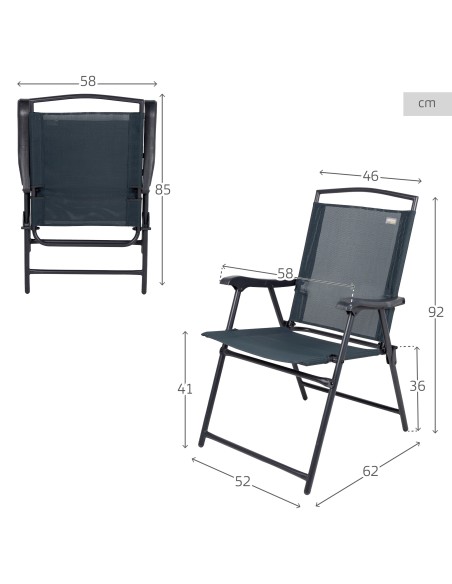 Chaise de jardin pliante renforcée tissu anthracite avec accoudoirs