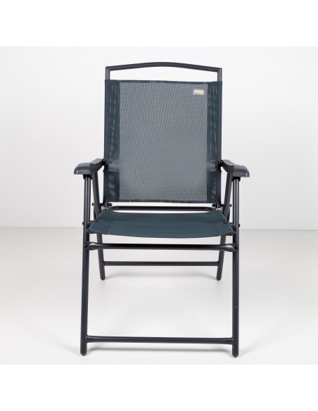 Chaise de jardin pliante renforcée tissu anthracite avec accoudoirs