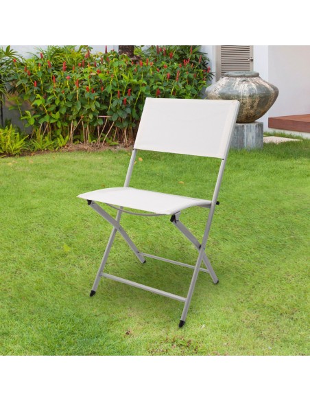 Chaise de jardin pliante en tissu renforcé blanc
