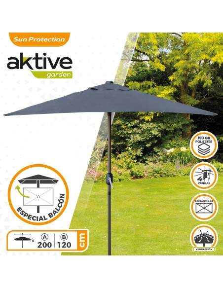 Parasol de balcon 200x120 cm mât aluminium coloris anthracite