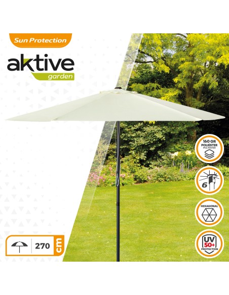 Parasol de jardin hexagonal Ø270 cm avec système à double poulie