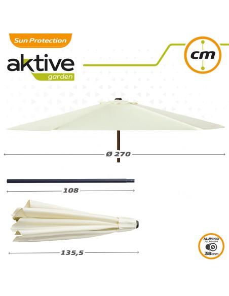 Parasol de jardin hexagonal Ø270 cm avec système à double poulie