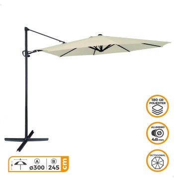 Parasol excentrique Aktive Garden Ø300 cm crème mât en... 2