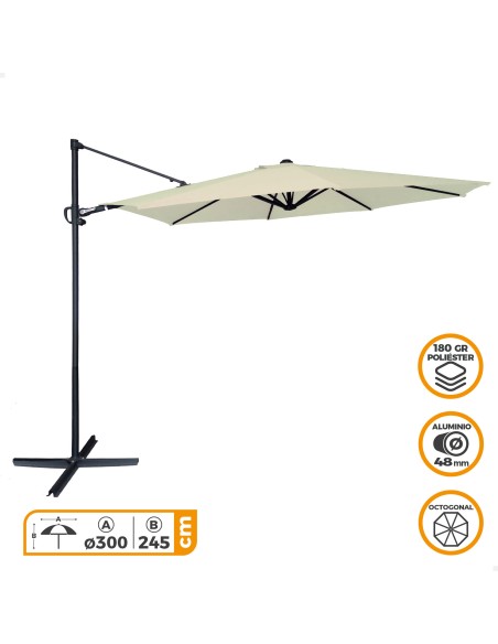 Parasol excentrique Aktive Garden Ø300 cm crème mât en aluminium