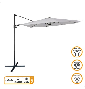 Parasol excentrique Ø300 cm mât en aluminium couleur gris... 2