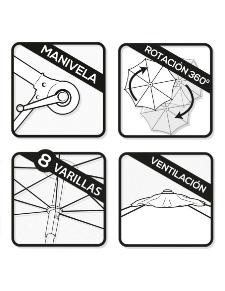 Parasol excentrique Ø300 cm mât en aluminium couleur gris Aktive
