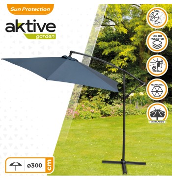 Parasol excentrique Banana Ø300 cm mât acier gris 2
