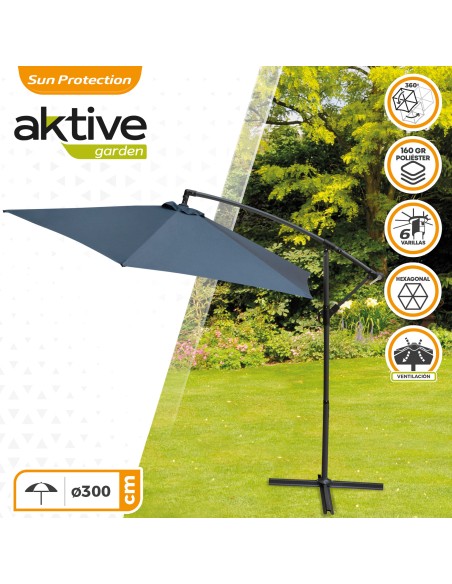 Parasol excentrique Banana Ø300 cm mât acier gris