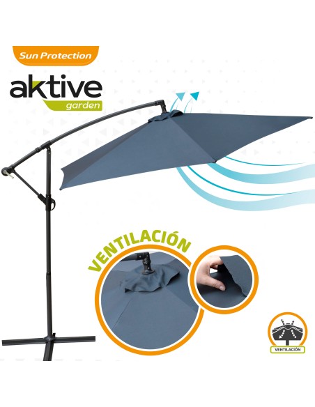 Parasol excentrique Banana Ø300 cm mât acier gris