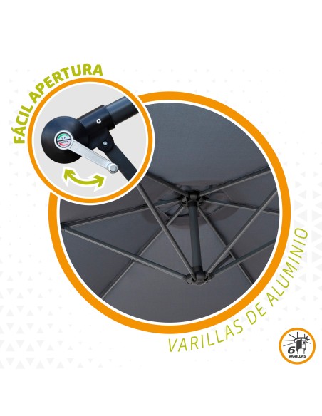 Parasol excentrique Banana Ø300 cm mât acier gris