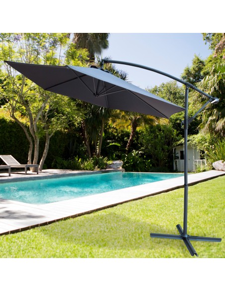 Parasol excentrique Banana Ø300 cm mât acier gris