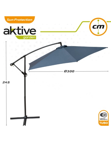 Parasol excentrique Banana Ø300 cm mât acier gris