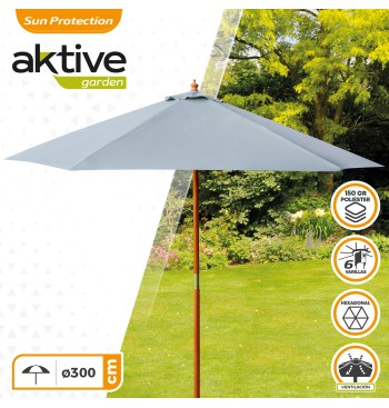 Parasol hexagonal Ø300 cm mât en bois coloris anthracite 2