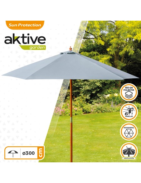 Parasol hexagonal Ø300 cm mât en bois coloris anthracite