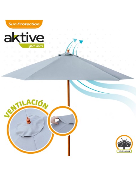 Parasol hexagonal Ø300 cm mât en bois coloris anthracite