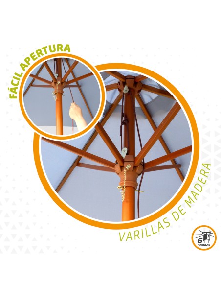 Parasol hexagonal Ø300 cm mât en bois coloris anthracite