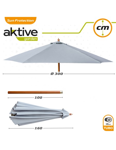 Parasol hexagonal Ø300 cm mât en bois coloris anthracite