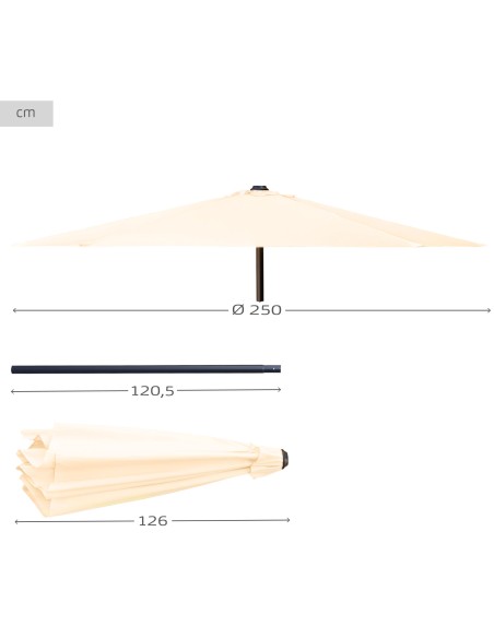 Parasol pour jardin et terrasse Ø250 cm crème