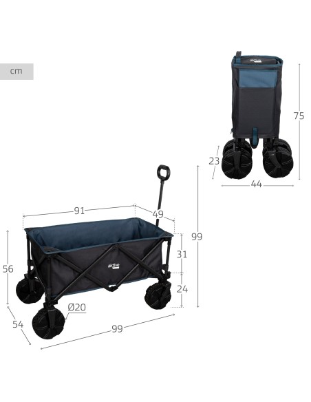 Chariot de plage pliable avec roues à sable spéciales avec charge de 50 kg