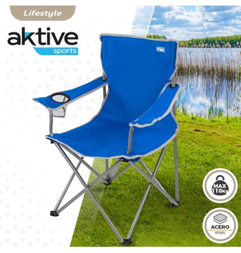 Chaise de camping pliante avec sous-verres bleus 2