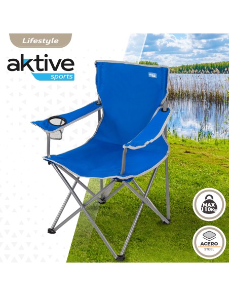 Chaise de camping pliante avec sous-verres bleus