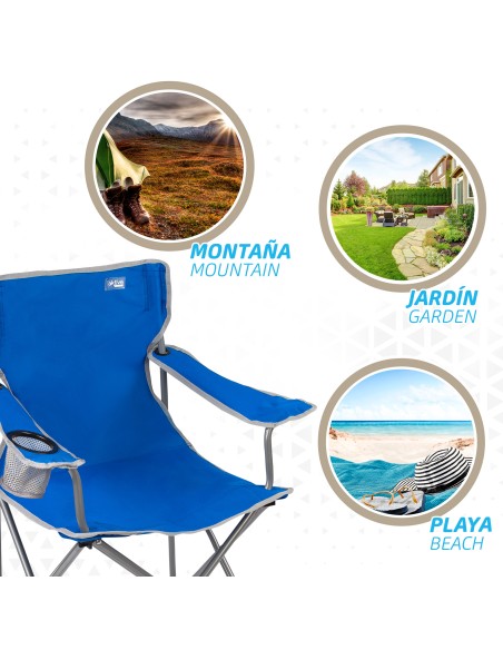 Chaise de camping pliante avec sous-verres bleus