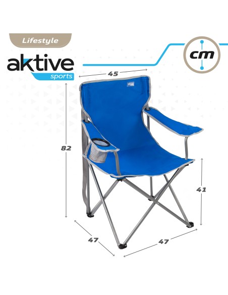 Chaise de camping pliante avec sous-verres bleus