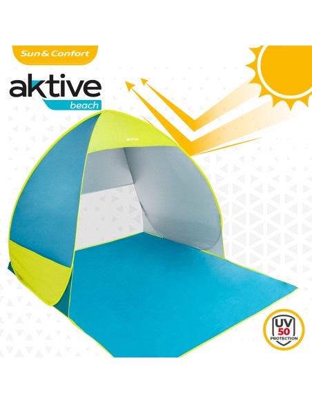 Tente de plage pop-up bleue et verte