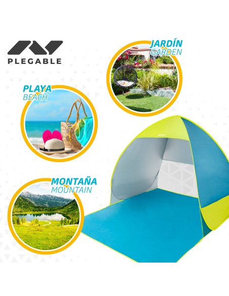 Tente de plage pop-up bleue et verte